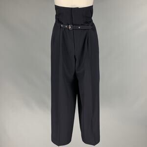 COMME des GARCONS 1989 Size S Navy Wool Belted High Waisted Wide Leg Dress Pants